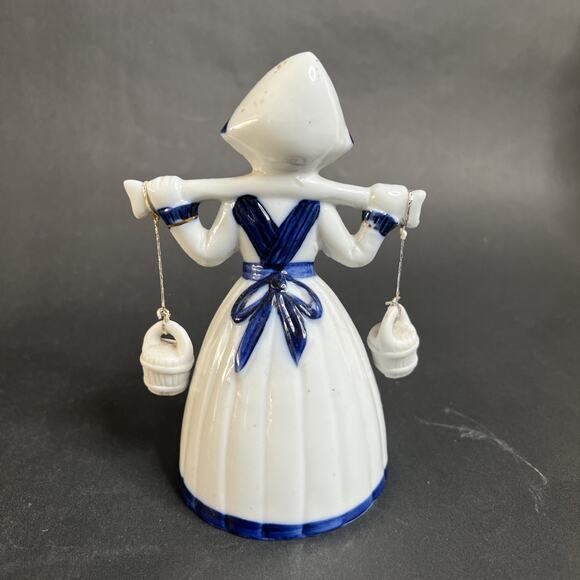 Dutch Girl Bell – 5.5″ Porcelain Figurine Blue White Delft Style Holland VTG - Picture 3 of 11
